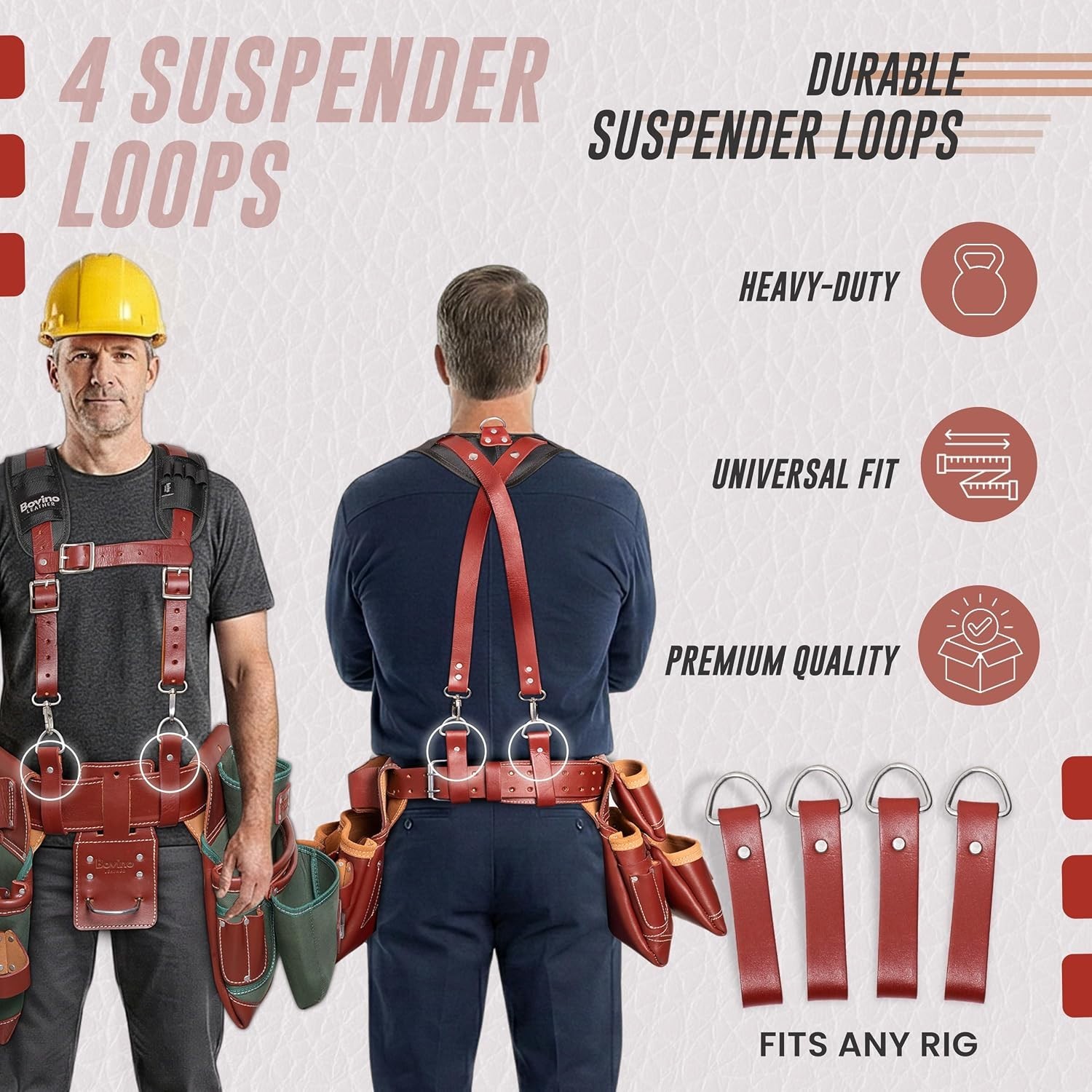 Professional Leather Tool Belt Suspenders with Padded Support – Unisex Large