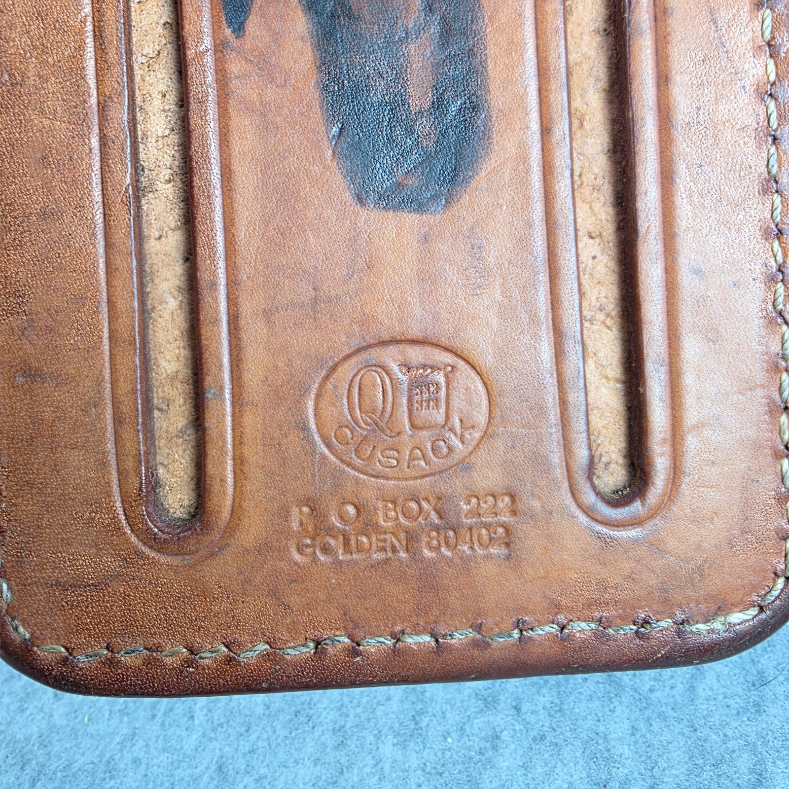 Vintage CuSack Q Leather Tool Belt Loop Hard Case Bag Pouch 8″ USA Made brown