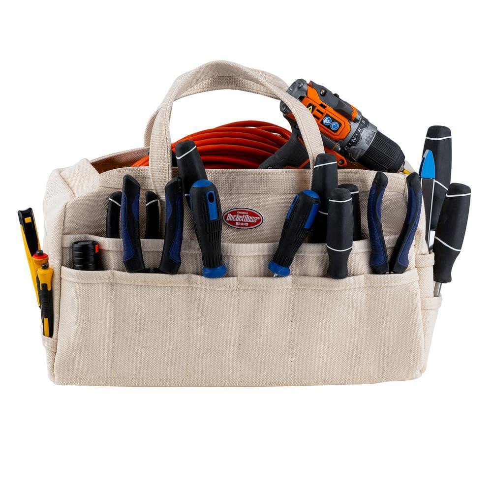 Tool Bag Canvas Heavy Duty 17 Inch Tote with 30 Pockets Waterproof Beige Rigger