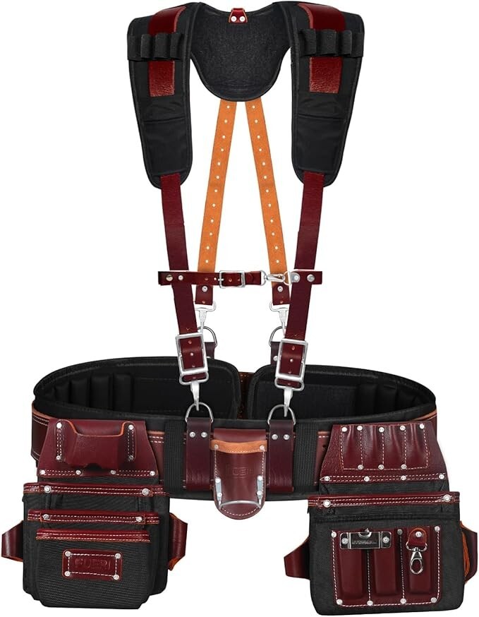 Fueri Tool Bag with Suspender for men nylon and leather 26 Pockets tool pouch