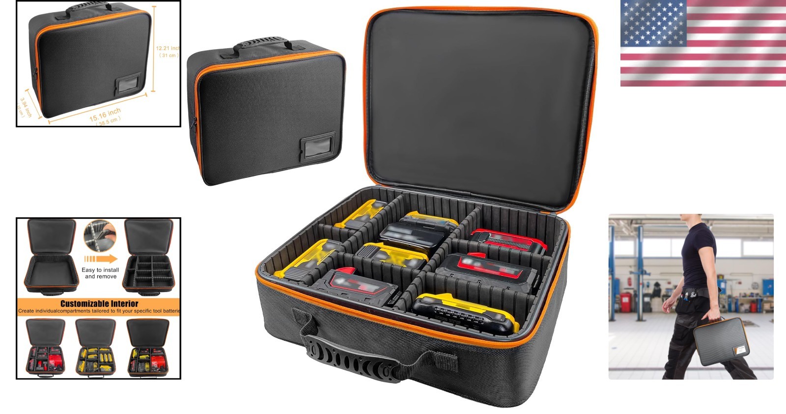 Extra Large Waterproof Tool Battery Carrying Case – 8 Adjustable Dividers