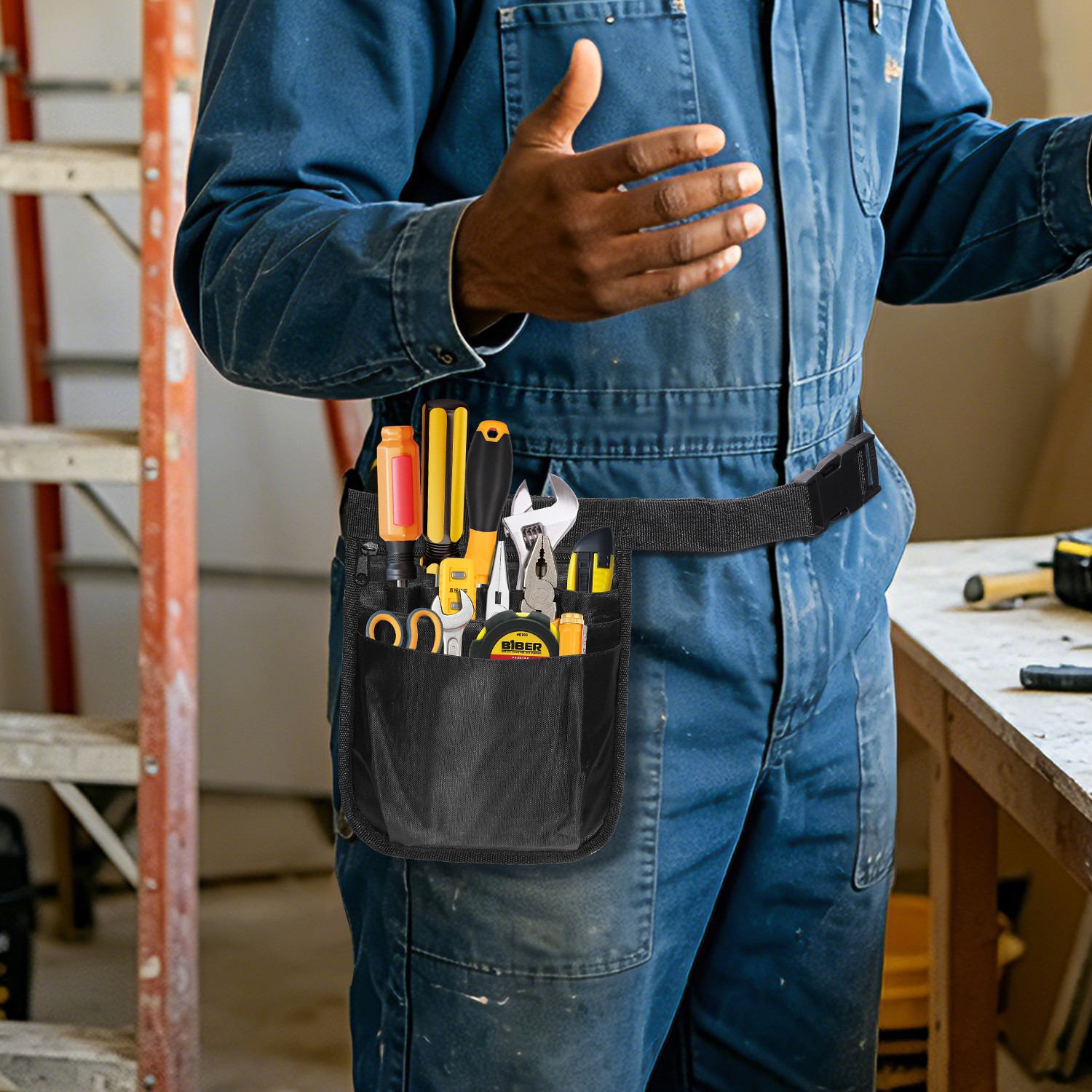 Multi-Pocket Tool Pouch Utility Organizer Pouch Waist Bag for Tools Belt Clip