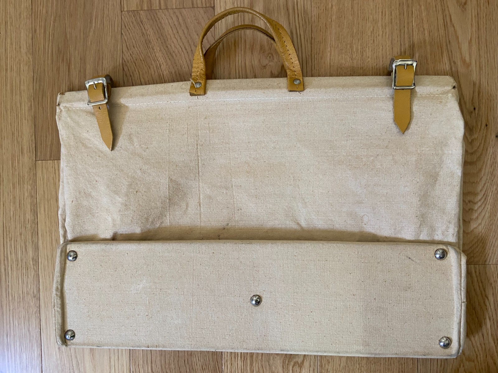 Vintage Lineman Utility Tool Bag Canvas Riveted Leather Handles Solid Bottom