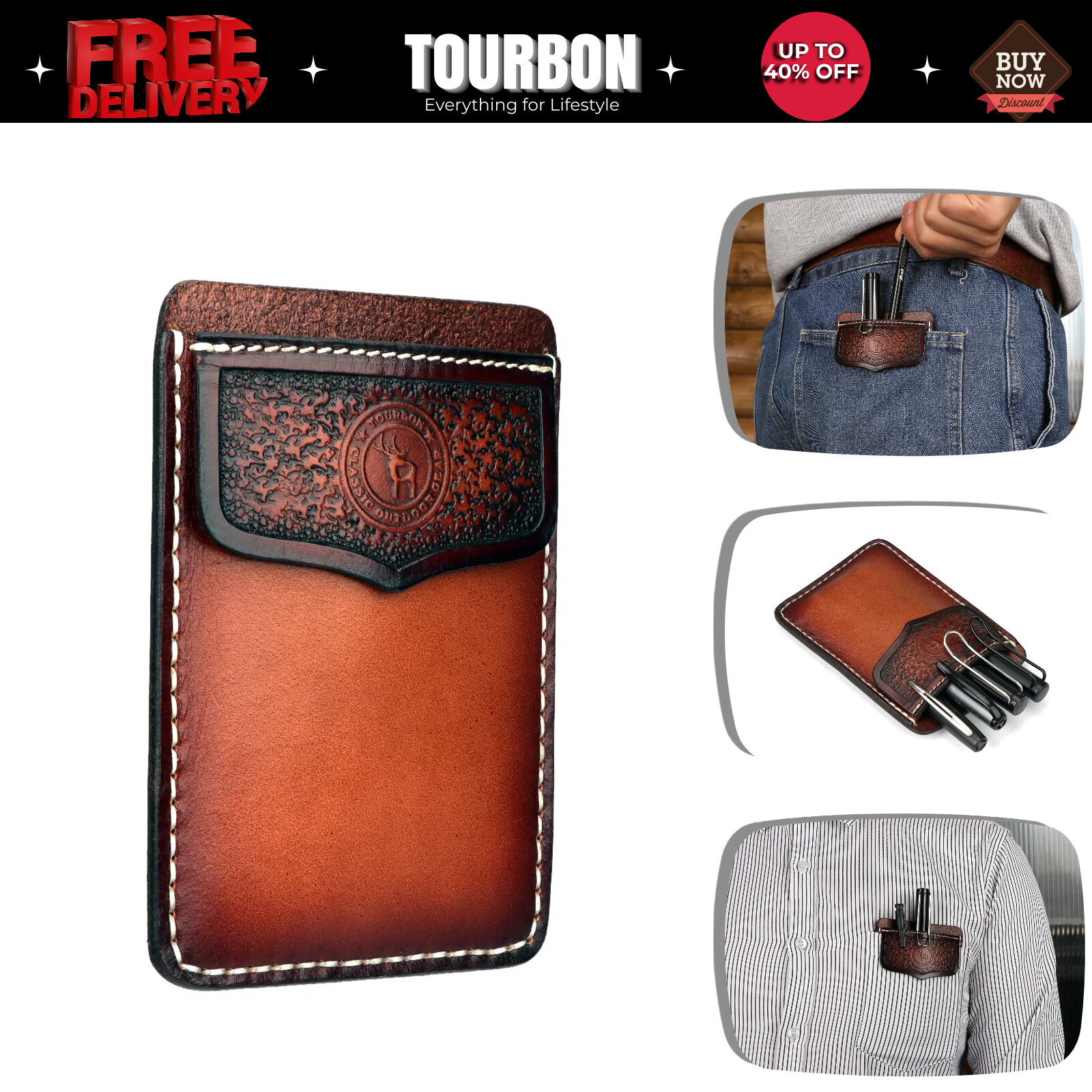 TOURBON Shirt Pocket Protector Pen Pouch For Construction Worker Doctors Nurses