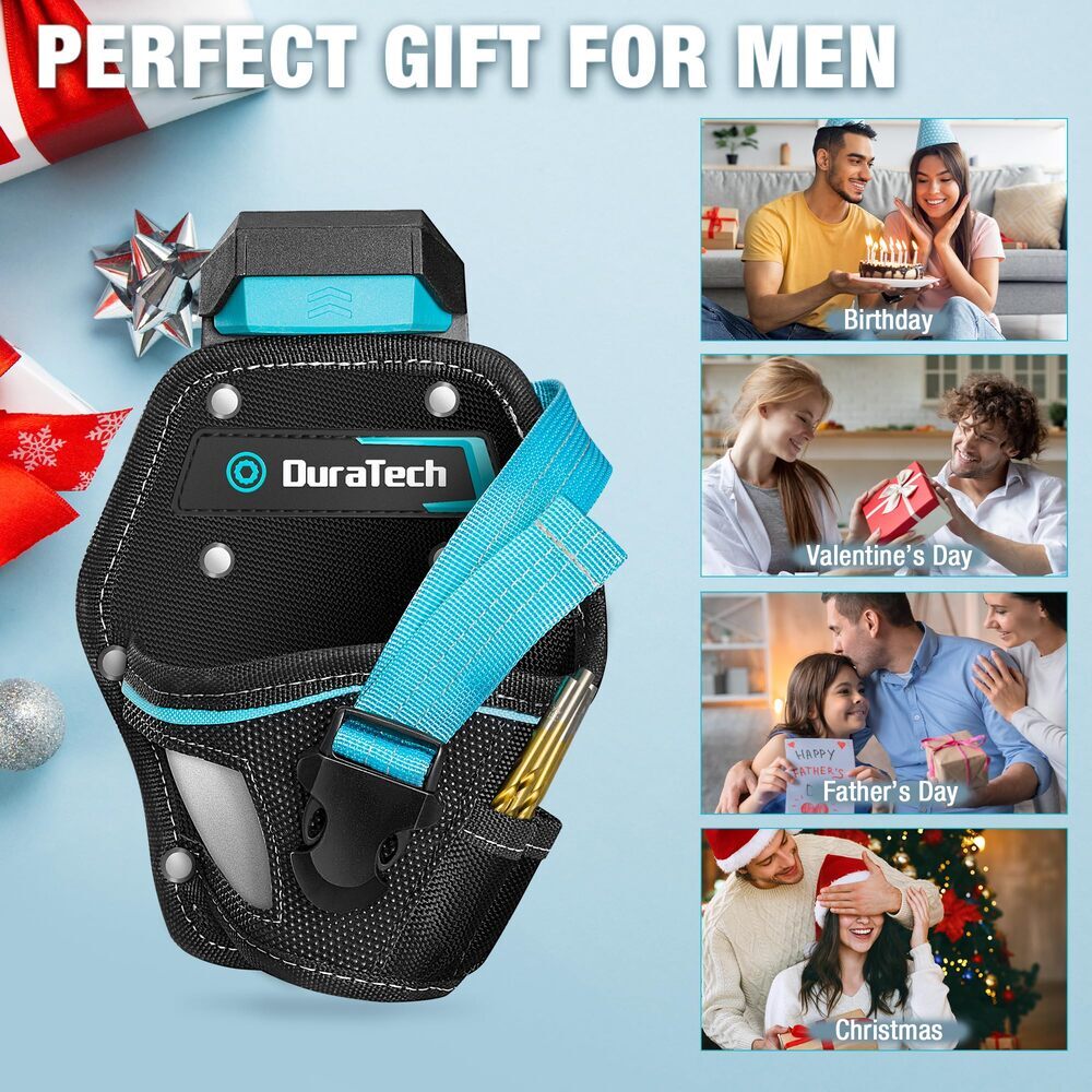 DuraTech Drill Driver Holster Drill Holder w/Side Bit Pocket Holder Strap Buckle