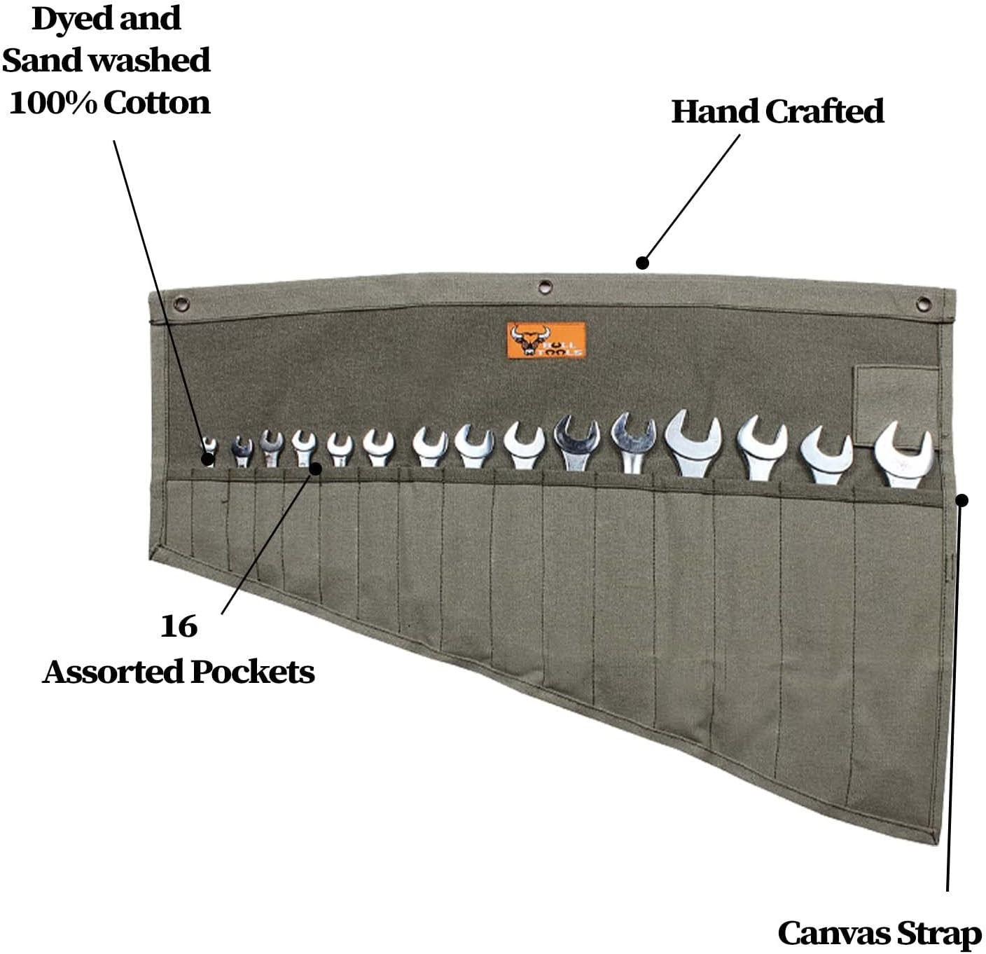 Roll up Tool Bag Organizer 16 Pockets Metric & SAE Wrench Organizer Heavy Duty C