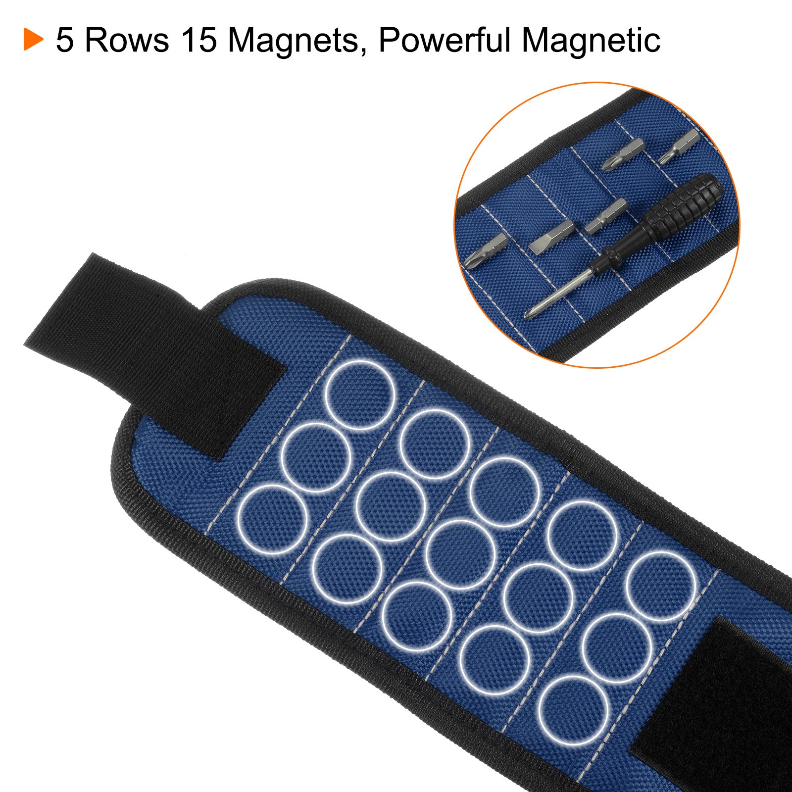 Magnetic Wristband for Screws 15 Magnets Nylon Wrist Band Dark Blue