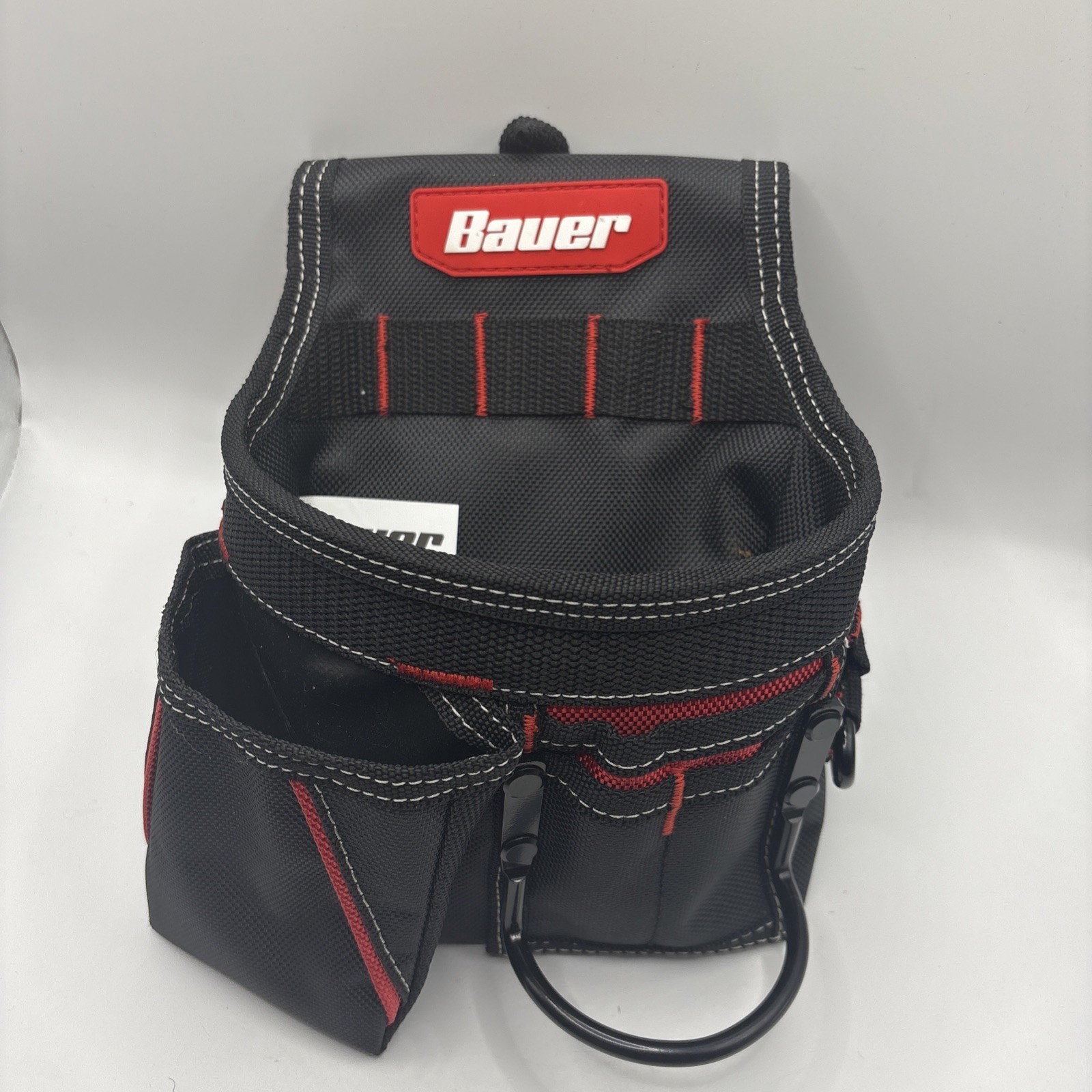 TOOL BELT POUCH BAUER 12 POCKET FRAMERS #58522 BLACK RED POLYESTER CARABINER.