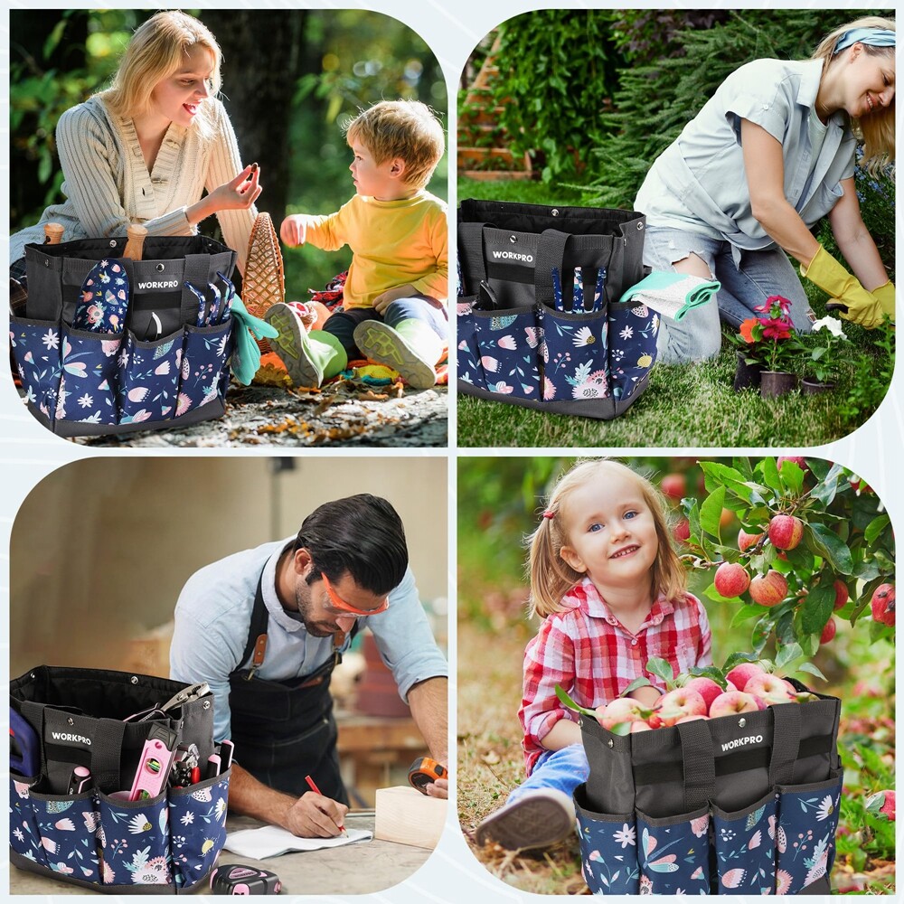 WORKPRO 12″ Garden Tool Bag Tote Bag Heavy Duty 9 Pocket Oxford Tool Storage Bag