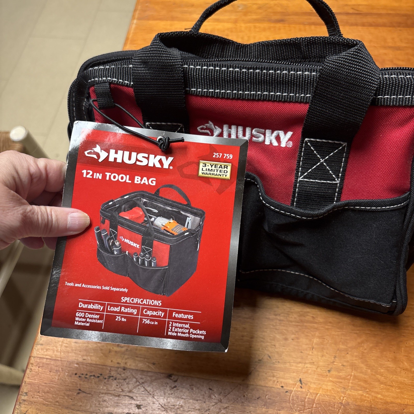 Husky 12 in. 4 Pocket Zippered Tool Bag Wide Mouth Opening- Water Resistant NWT