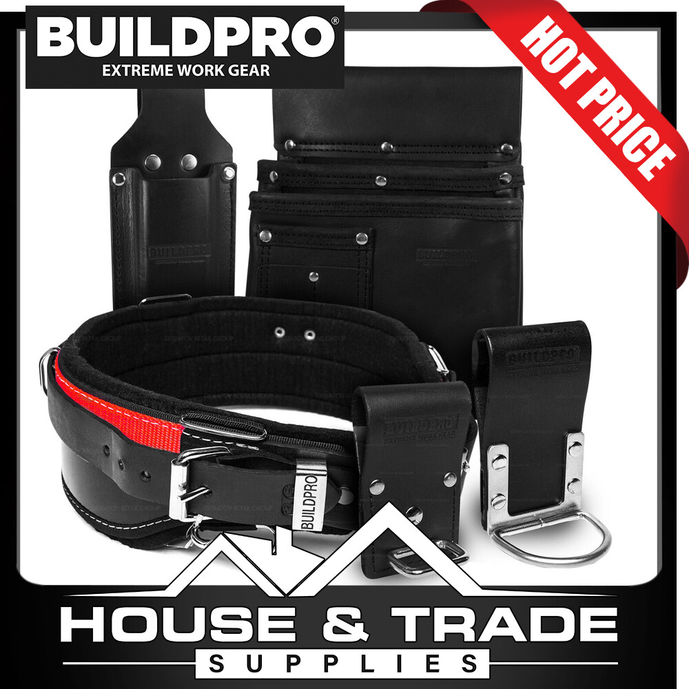 BuildPro Builders Carpenters Plasterers Set 5 Piece Leather Heavy Duty Stitching