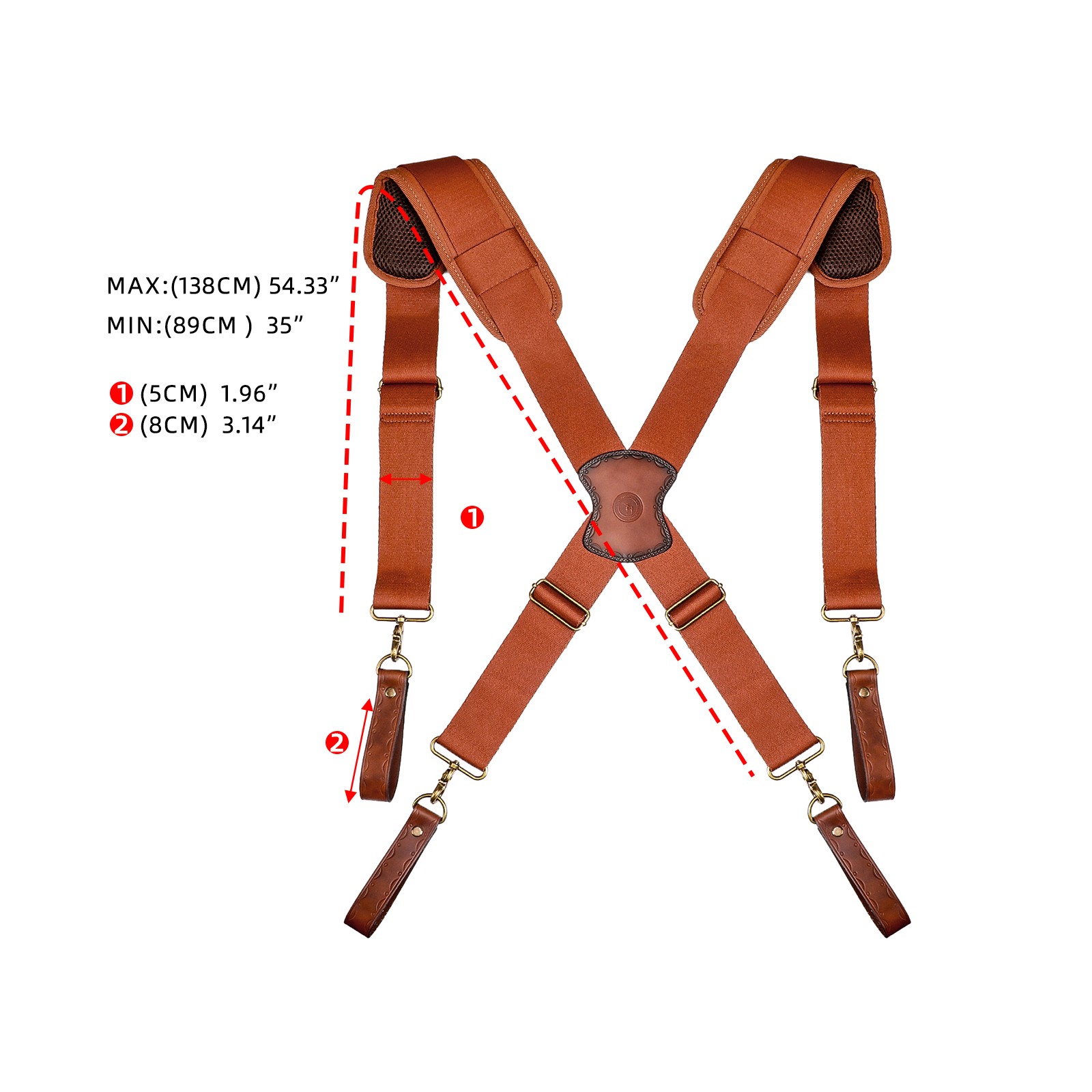 TOURBON Adjusted Tool Belt Suspenders- Leather Cross Patch-Padded Shoulder Strap