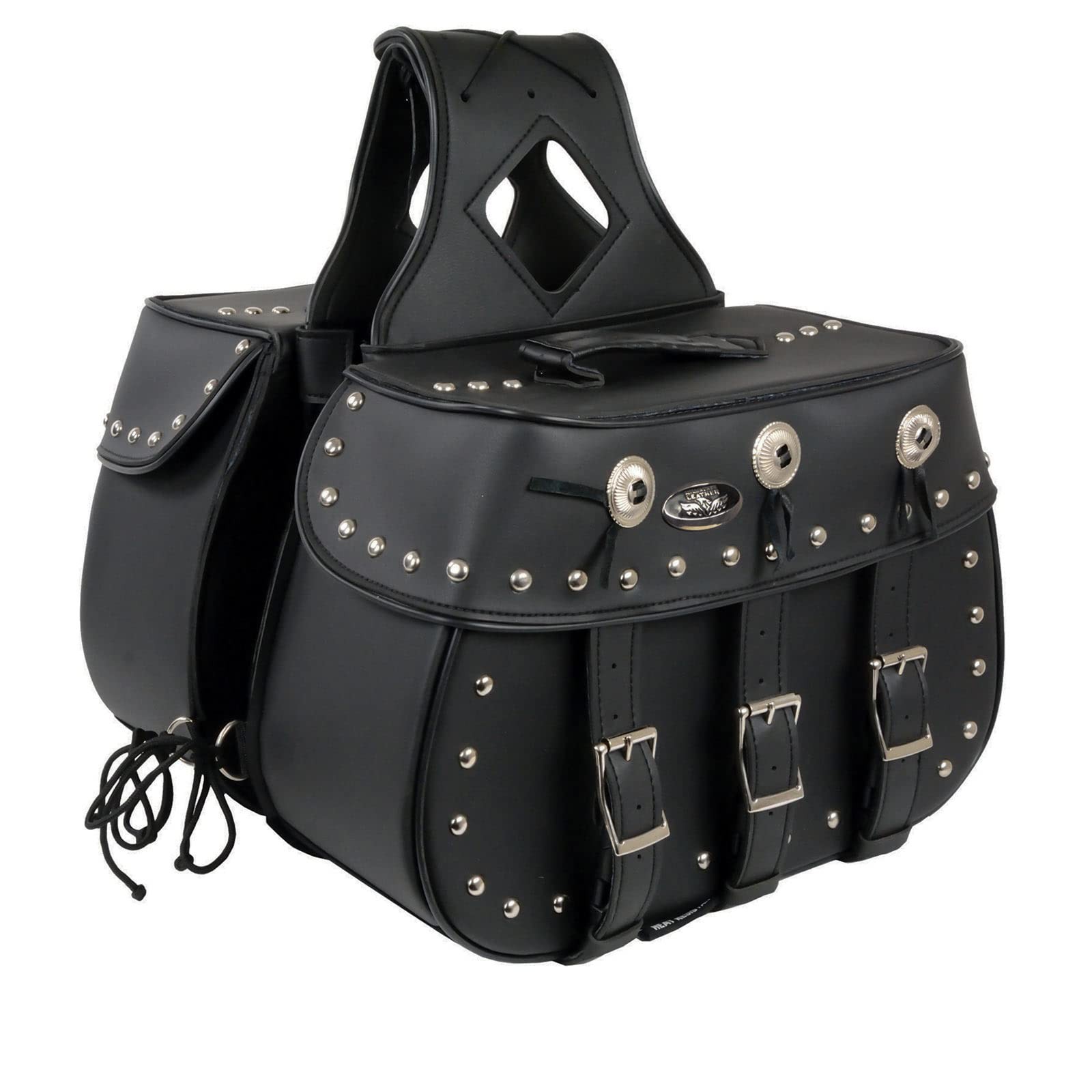 Studded Throw-Over Motorcycle Saddlebags – Synthetic Leather – Universal Fit …