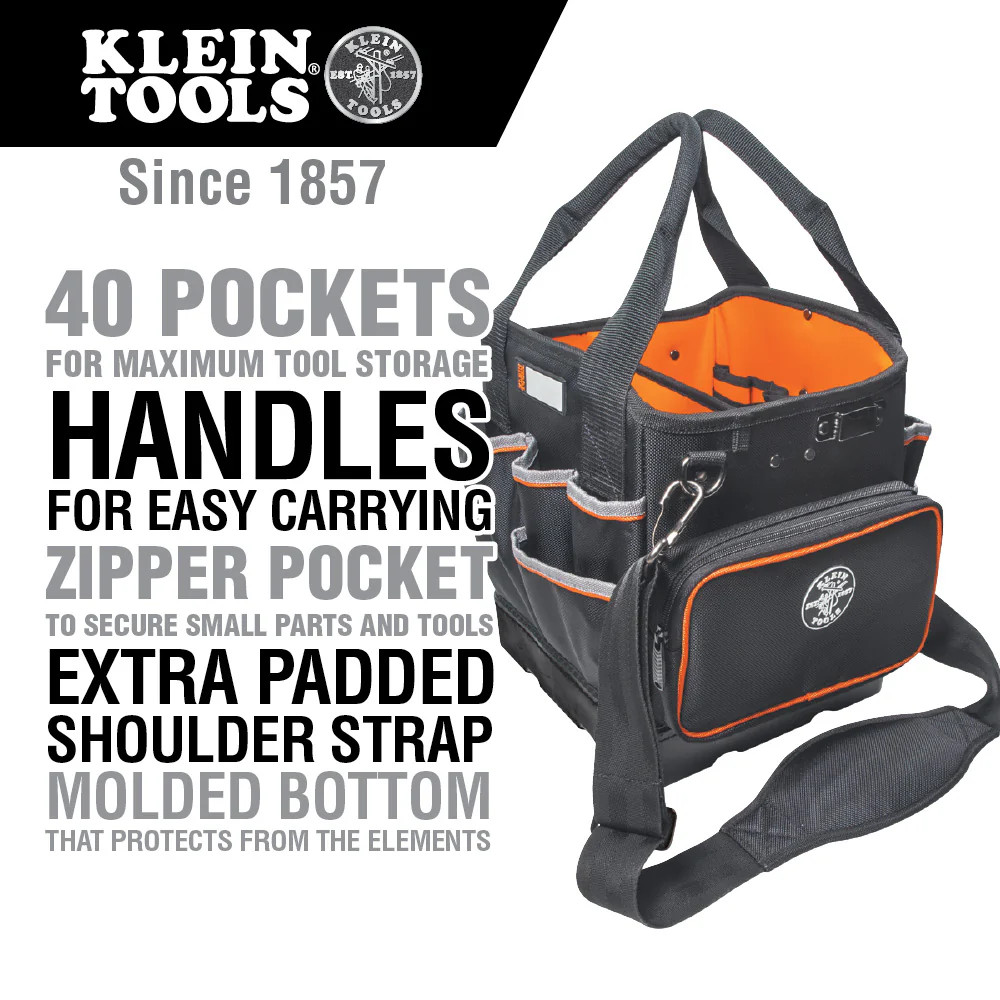 Klein 5541610-14 Organizer Tote 10″ 40 Pockets 1680D Ballistic Weave Black/Orang