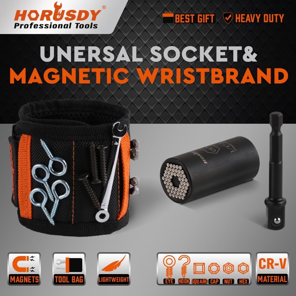 2pcs Magnetic Wristband & Universal Socket Grip Set – Tool Organizer & Holder