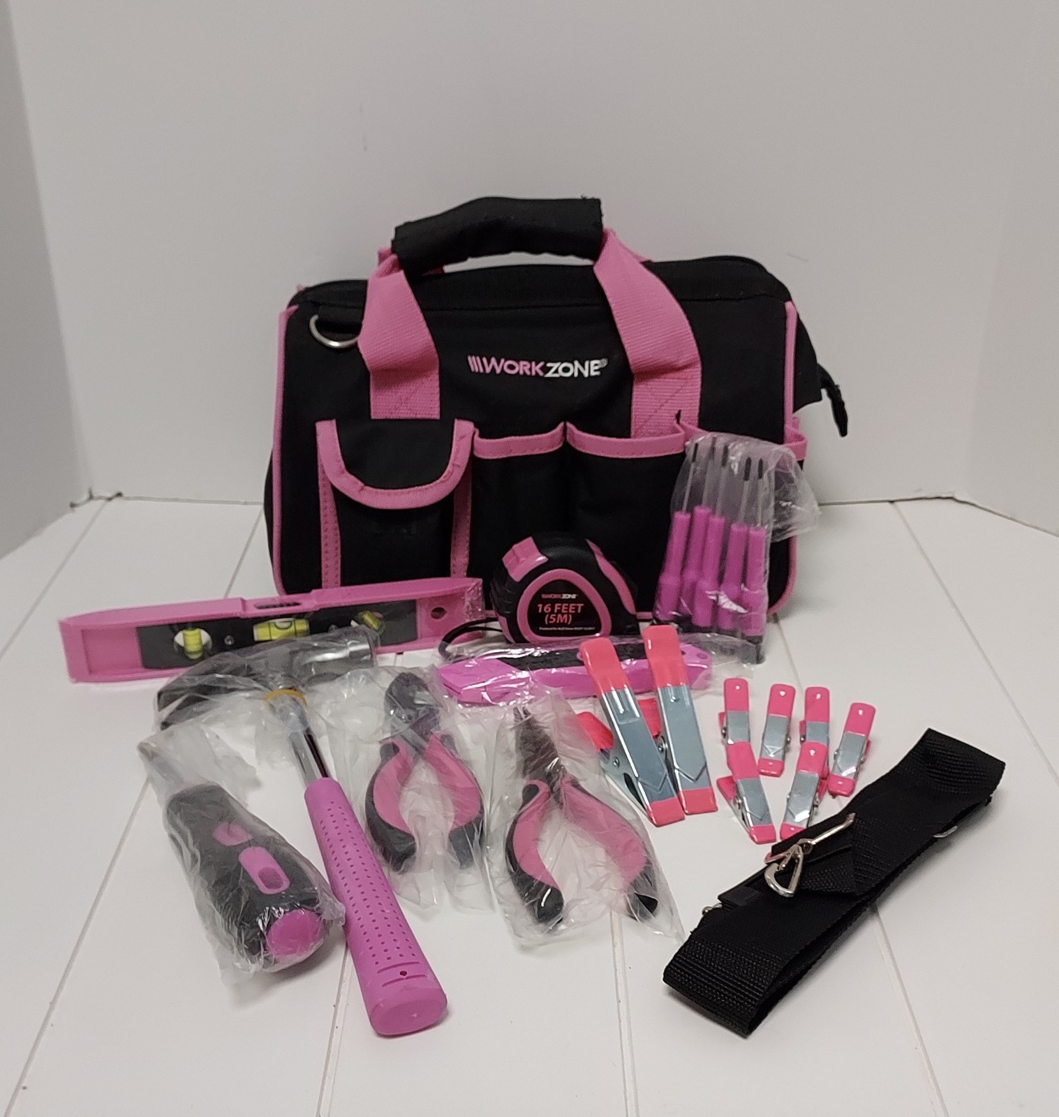 Work Zone Tool Bag Tools Canvas Carry Handles Shoulder Strap Zip Up 22 Pcs NOS