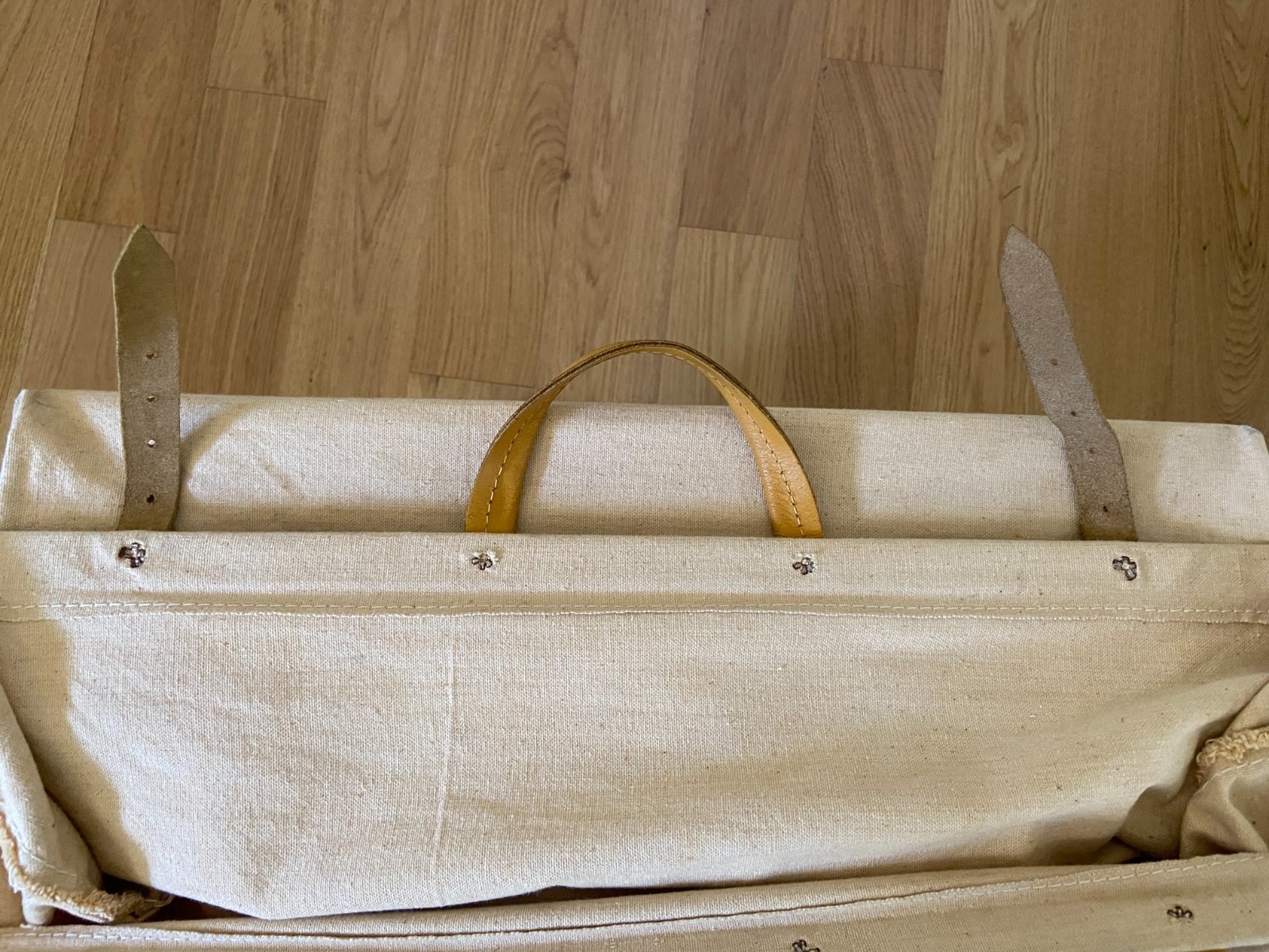 Vintage Lineman Utility Tool Bag Canvas Riveted Leather Handles Solid Bottom