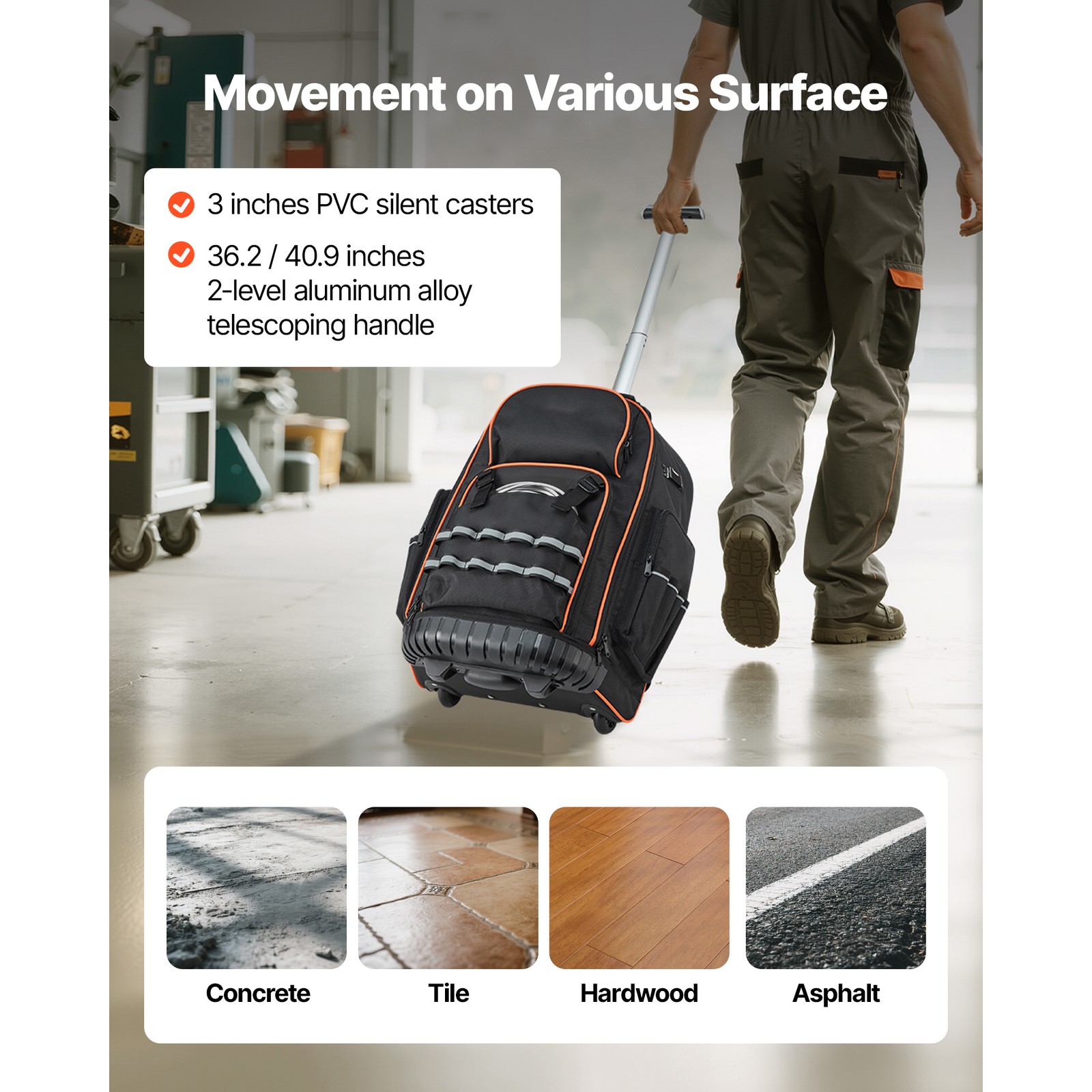 Uimoso Rolling Tool Backpack 72 Pockets Heavy Duty 15″ Roller Tool Bag on Wheels