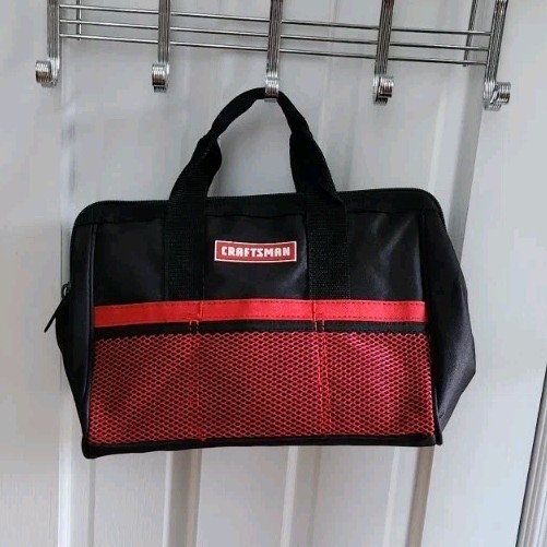 New! Craftsman Wide Mouth 13″ Tool Bag with 6 Pockets Black & Red