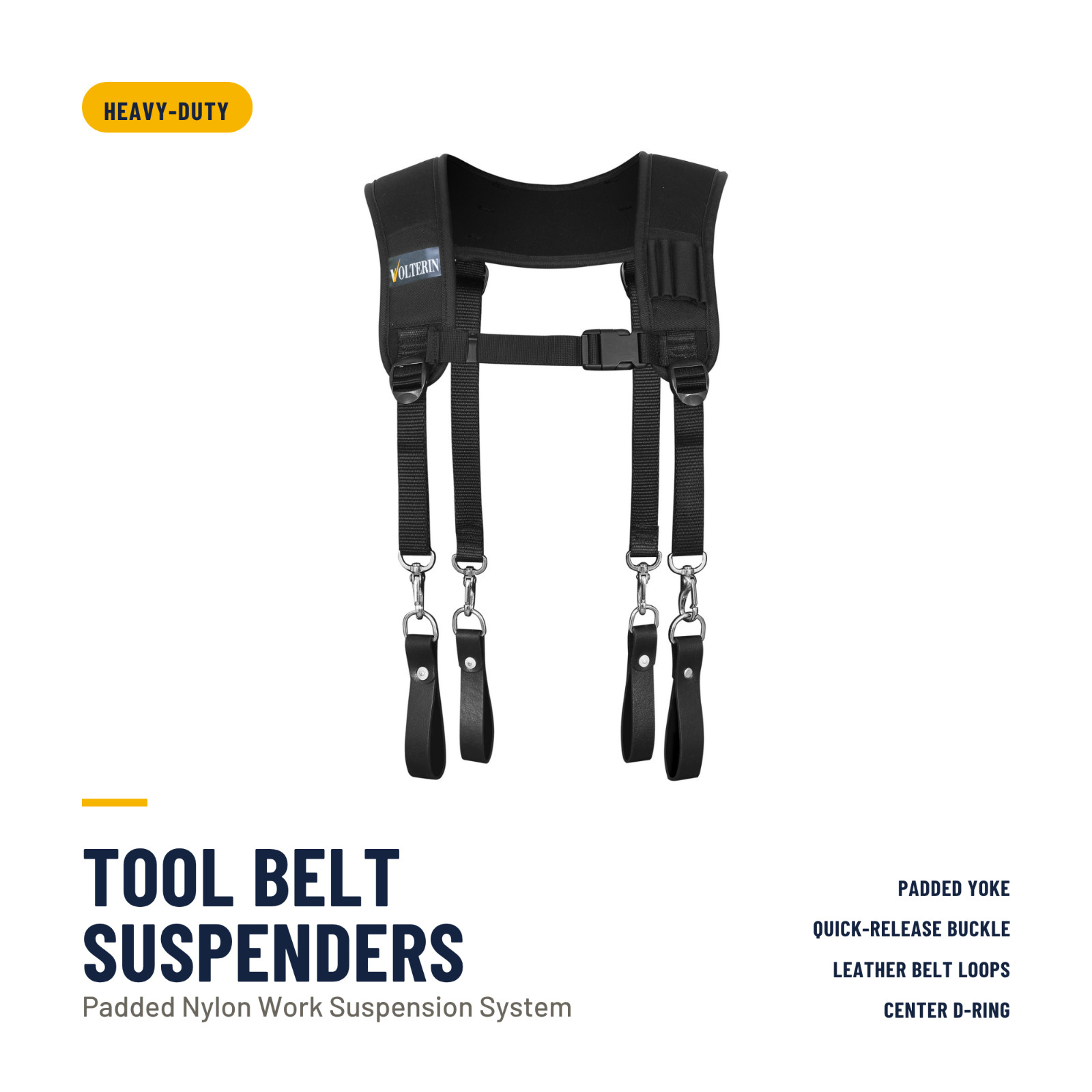 Tool Belt Suspenders for Men, Heavy Duty Padded Nylon Work Suspenders Pocket