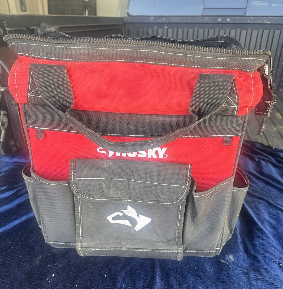 Husky Red/Black Rolling Tool Bag w/ Wheels, Telescopic Handle