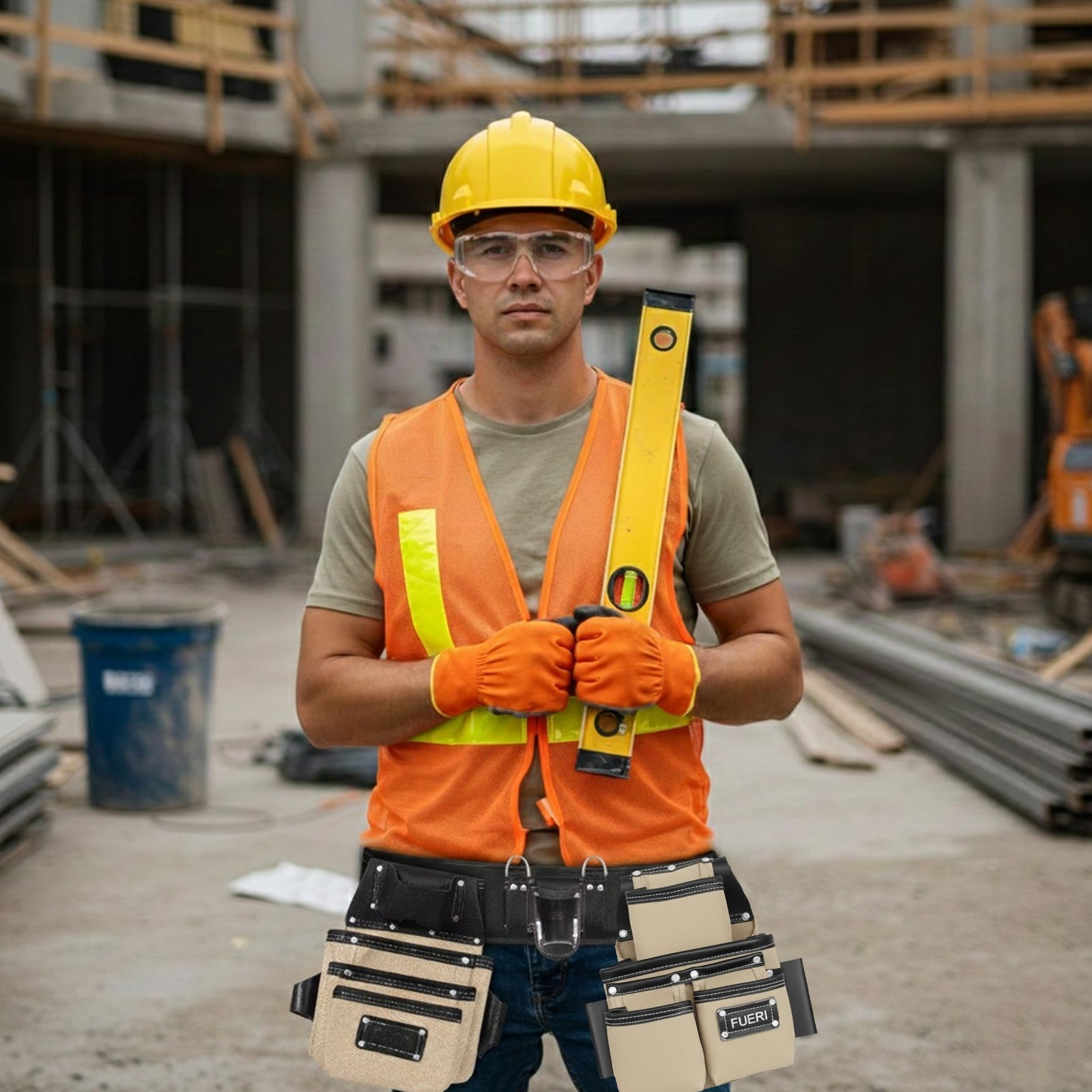 Leather &Nylon 19 Pocket Men Tool Belt | Heavy Duty Utility Pouch Carpenters Bag