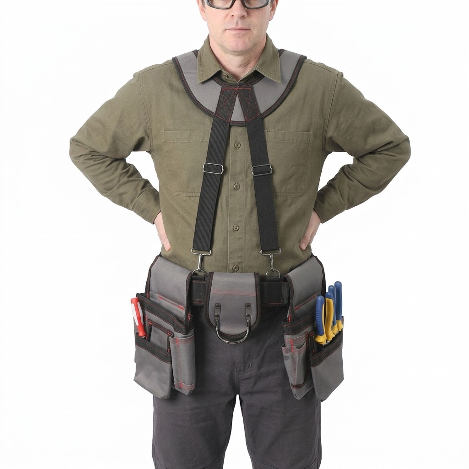 Tool Belt Tool Bag Multifunctional Electrician Tool Bag w/Suspenders Waist-Mount