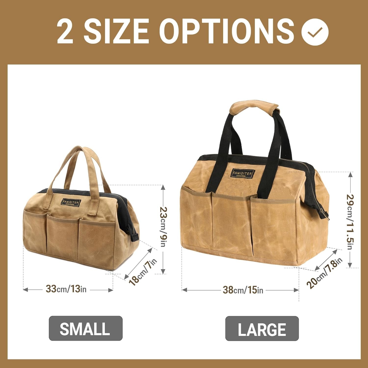 Waxed Canvas Tool Bag 16oz – Heavy Duty Zipper, Multi-Pocket Storage Organizer