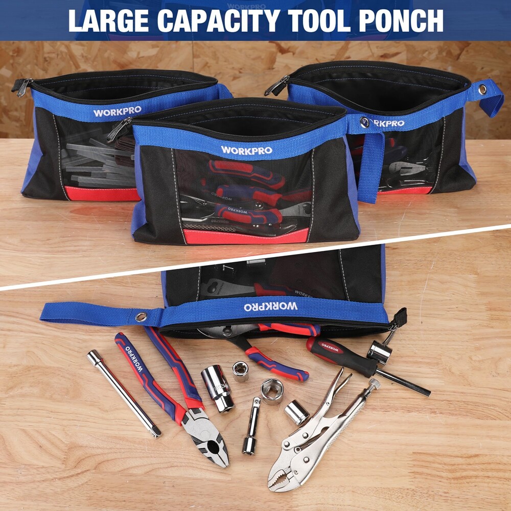 WORKPRO 12″ Tool Pouches with Zipper Utility small tool pouch for Tool Organizer