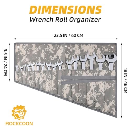 16 Pocket Wrench Roll Organizer—Rolled Tool Pouch Bag—Light Camouflage