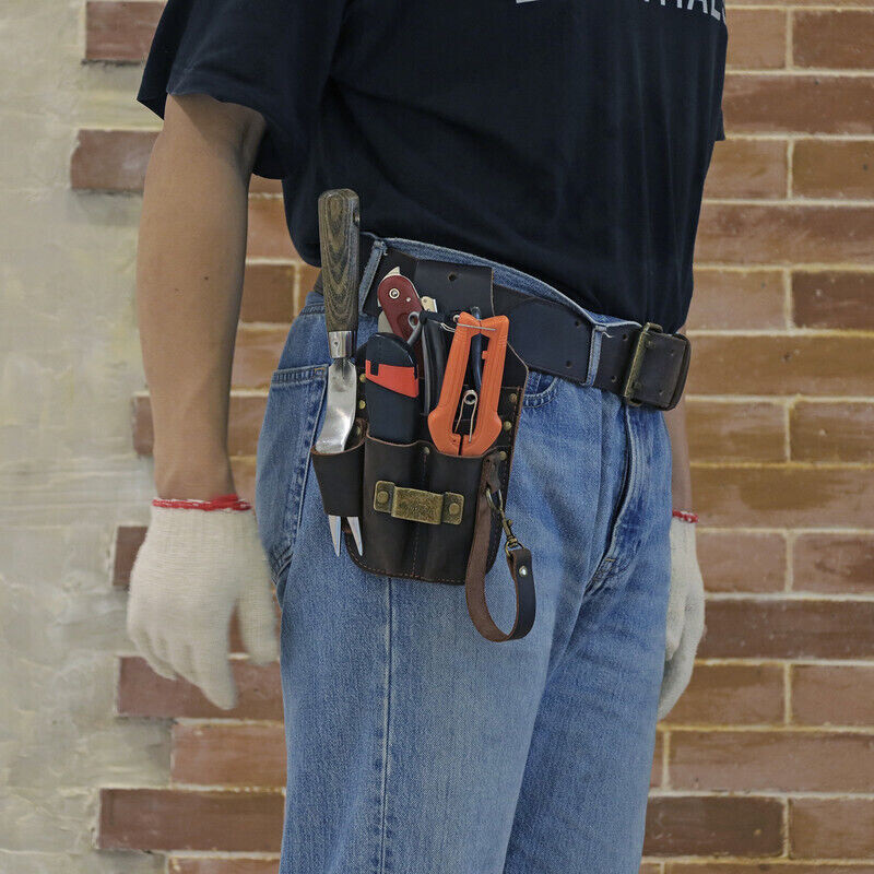 TOURBON Leather 5 in 1 Holster Electric Tape Thong Carry Tool Pouch Belt Holder