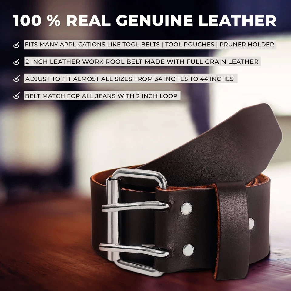 2″ Wide Leather Tool Belt – Top Grain, Strong & Durable for Heavy Duty Work