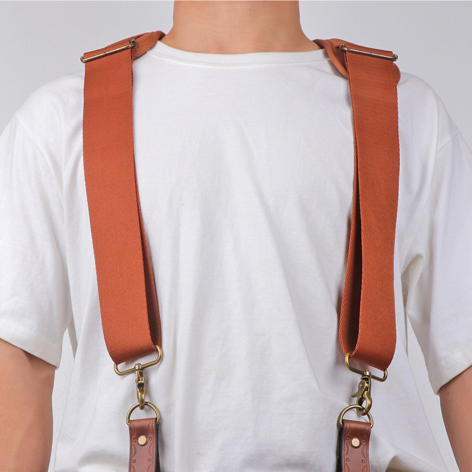 TOURBON Adjusted Tool Belt Suspenders- Leather Cross Patch-Padded Shoulder Strap