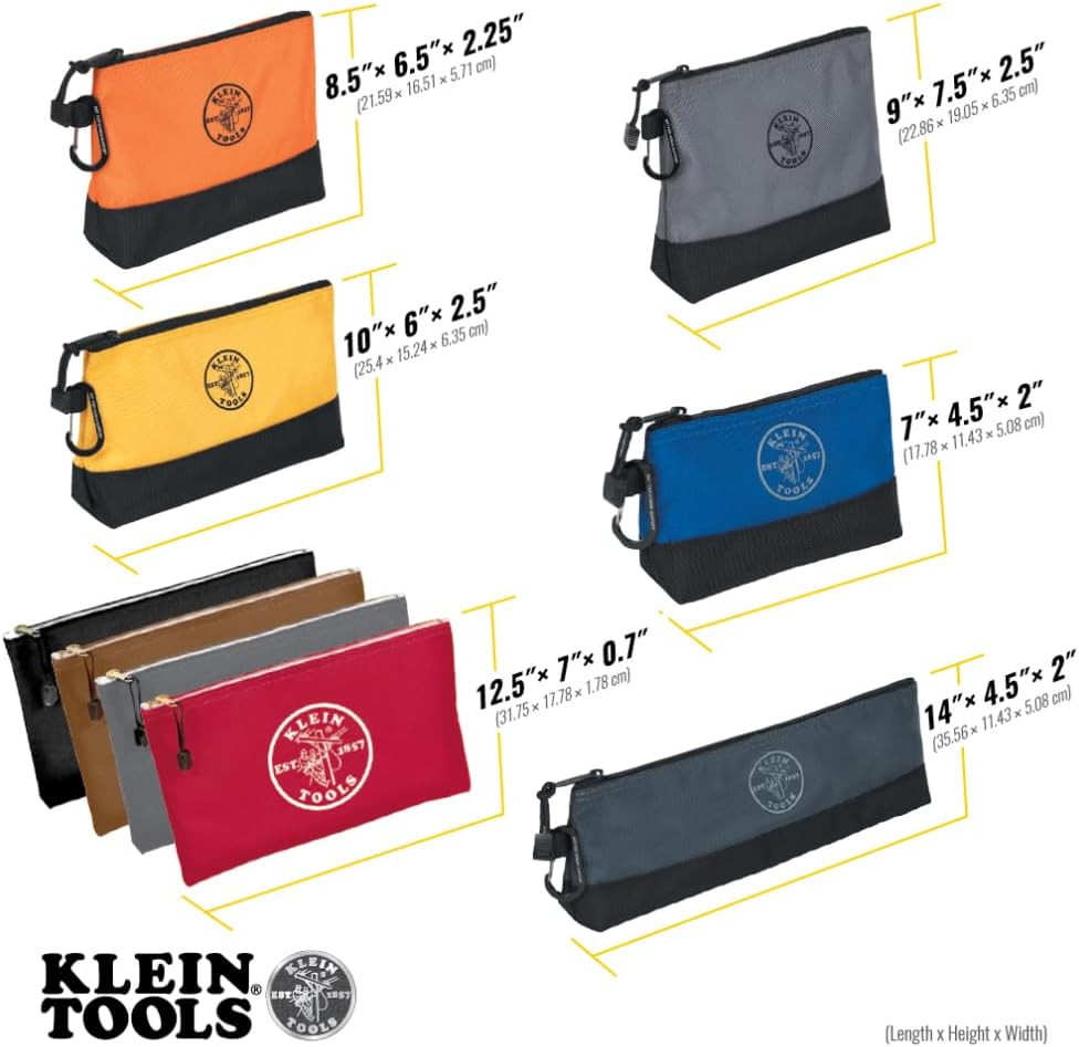 80183 Zipper Tool Bag Set, (5) Stand-Up Water-Resistant 1680D Pouches with Carab
