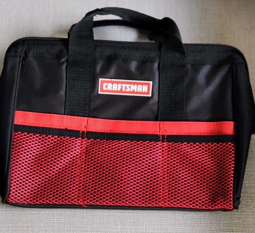 New! Craftsman Wide Mouth 13″ Tool Bag with 6 Pockets Black & Red