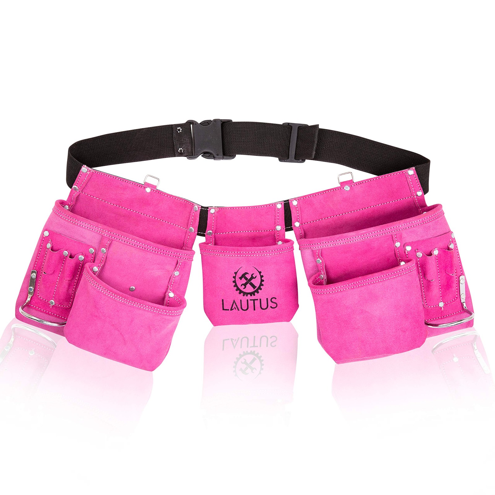 Pink Tool Belt Pouch Bag 11 Pockets 2 Steel Hammer Holders Carpenter Framers