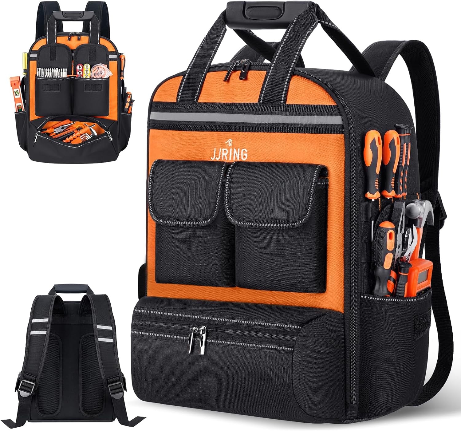 Jjring Tool Bag Backpack For Men With 18 Tool Pockets, Heavy-Duty Tool Organizer