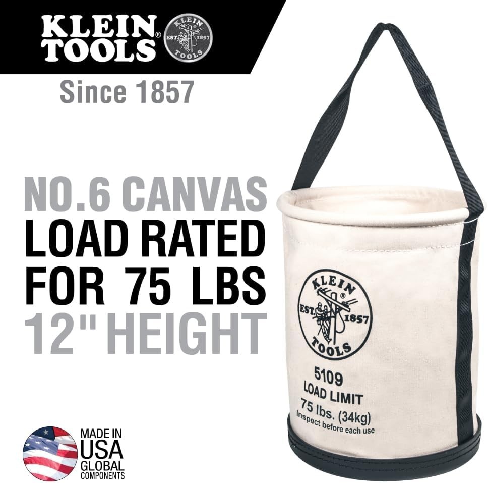 Klein Tools 5109 Canvas Bucket, Wide-Opening Straight-Wall Tool Factory
