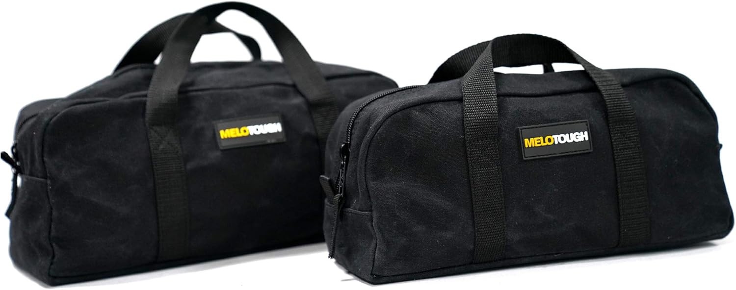 MELOTOUGH 2 Pack 14in Canvas Tool Tote Utility Organizer Bags (Black)