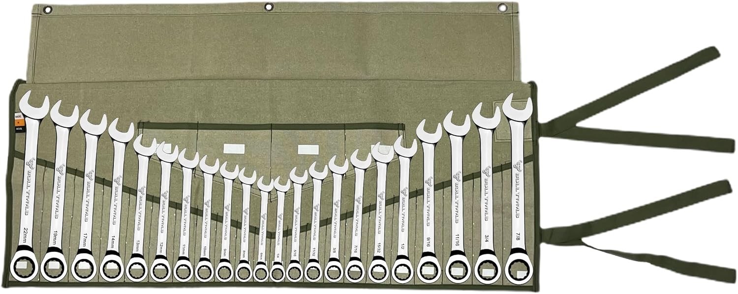BULL TOOLS Tool Roll Organizer with 26 Pockets for Wrenches, Metric & SAE Durabl
