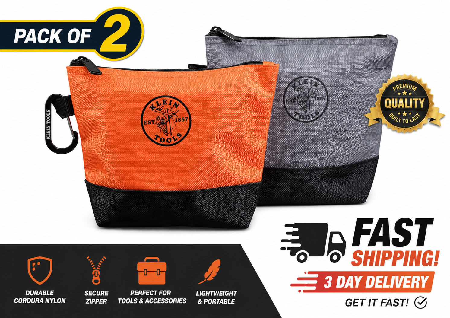 Klein Tools 9 In. Stand-Up Zipper Tool Bag (2-Pack)