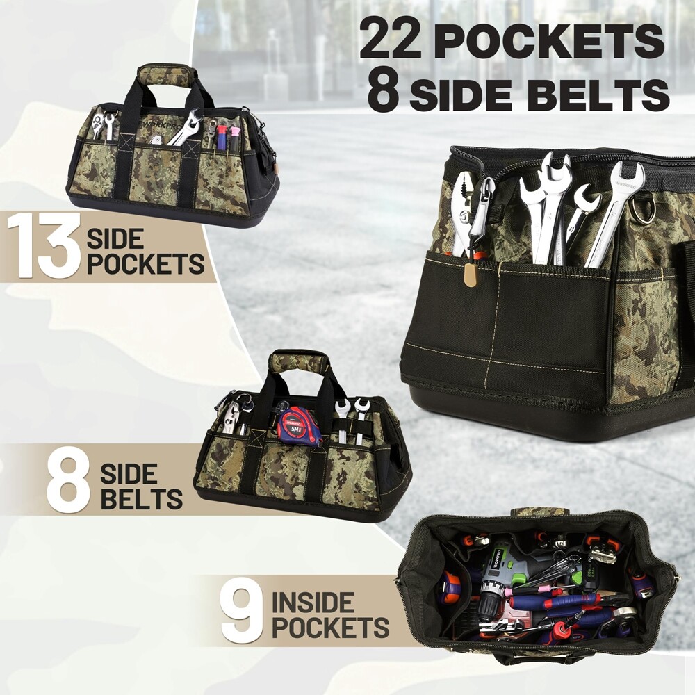 16″ Wide Mouth Zipper Tool Bag w/Adjustable Shoulder Strap Sturdy Bottom