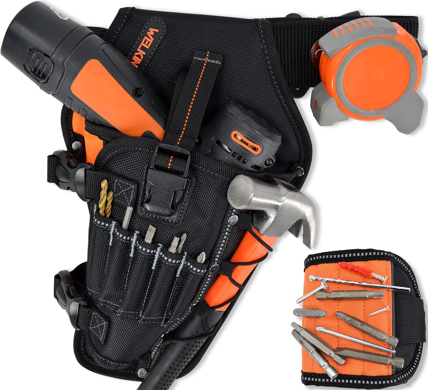 3-In1 Drill Holster Set W/Strong Magnetic Wristband & Solid 2 Inch Belts for Men