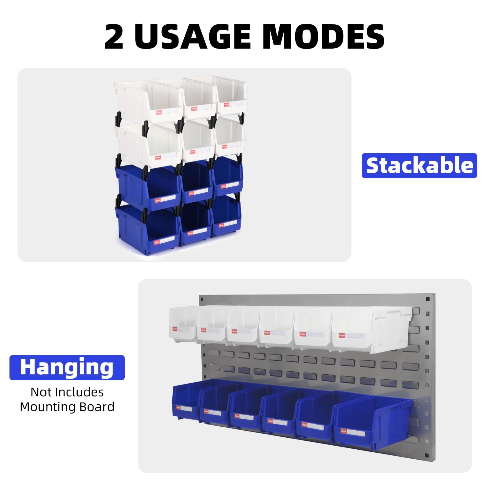 Blue Red Stackable Plastic Hanging Small Parts Storage Bins 7x5x4 12 PCS