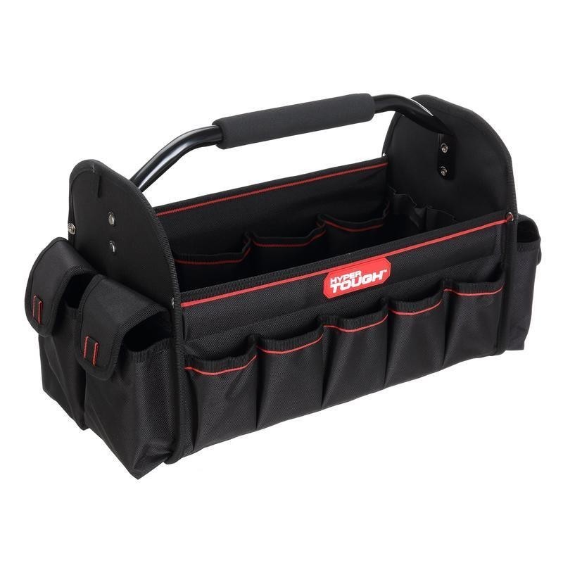 16in Open Top Tool Tote Durable Tool Bag W/ 20 Pockets & Foam Grip Handle Black
