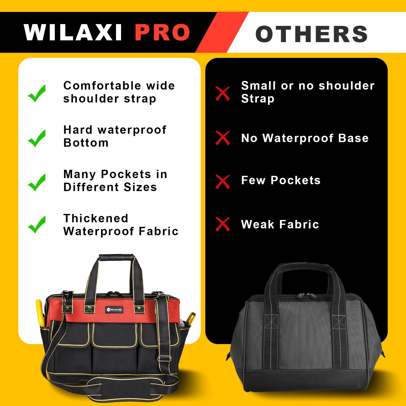 20 Inch Tool Bag Waterproof Molded Base Wide Mouth Tote Organizer Red Bag