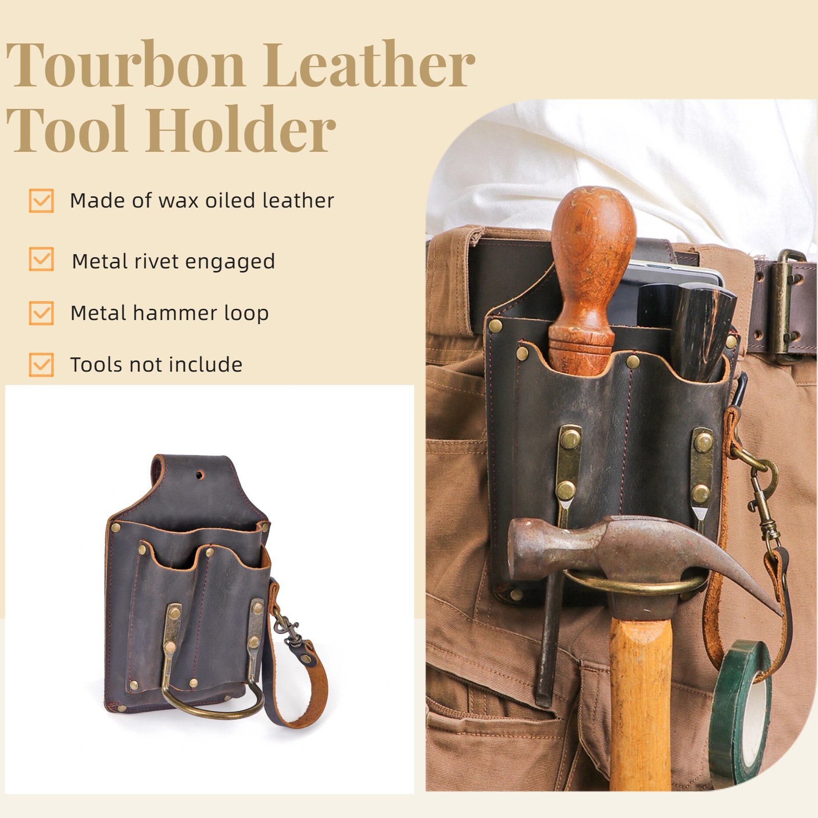 Tourbon Electrician Carpenters Tool Holder Tape Thong Pouch 5 in 1 Belt Holster