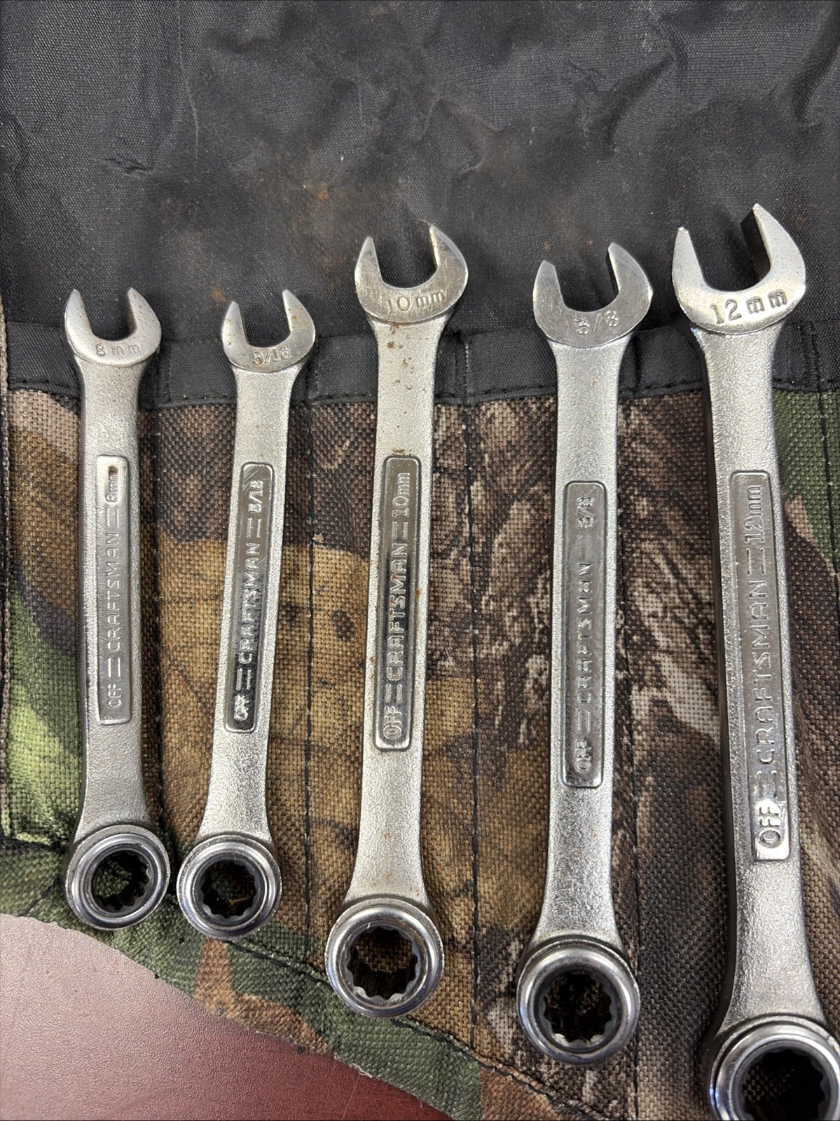 Craftsman Camouflage 14 Ratcheting Wrench USA SAE & MMM Roll-up Pouch # 40988