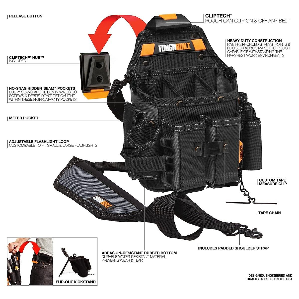 TOUGHBUILT TB-CT-114 Journeyman Electrician Pouch Shoulder Strap Tool Belt Bag