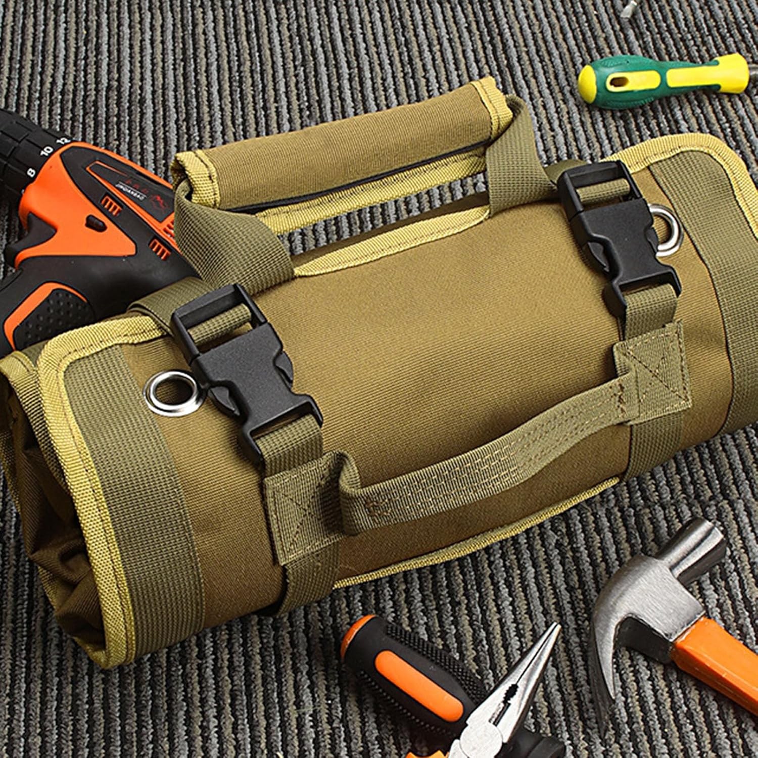 Roll Up Tool Bag Heavy Duty Tool Roll Up Bag 4 Pockets w/Detachable Tool Pouches
